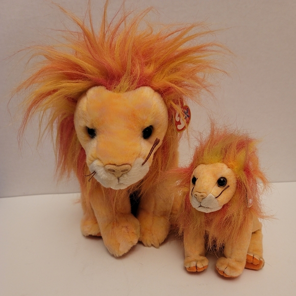 Ty Beanie Babies 2000 "Bushy" Lions. Set of 2. EUC. Lg 11". Sm 6" - Picture 1 of 15